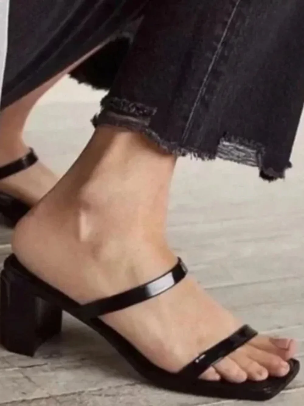 Jeffrey Campbell Black Jelly Strappy Square Chunky Heeled Sandals 6.5/ 7M Y2K